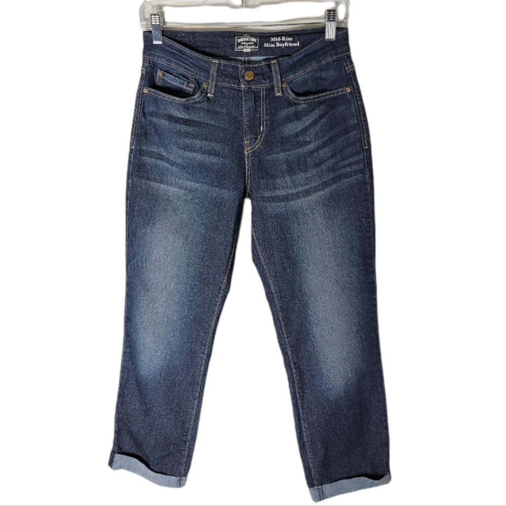 Signature by Levi Strauss mid rise slim boyfriend jeans women 28 cropped denim